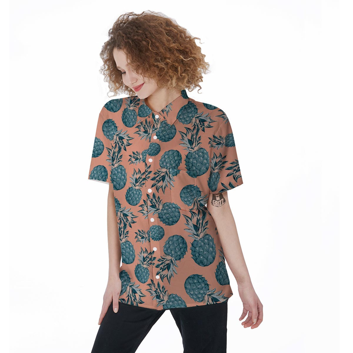 Hawaiian Neon Pineapple Print Women's Short Sleeve Shirts-grizzshop