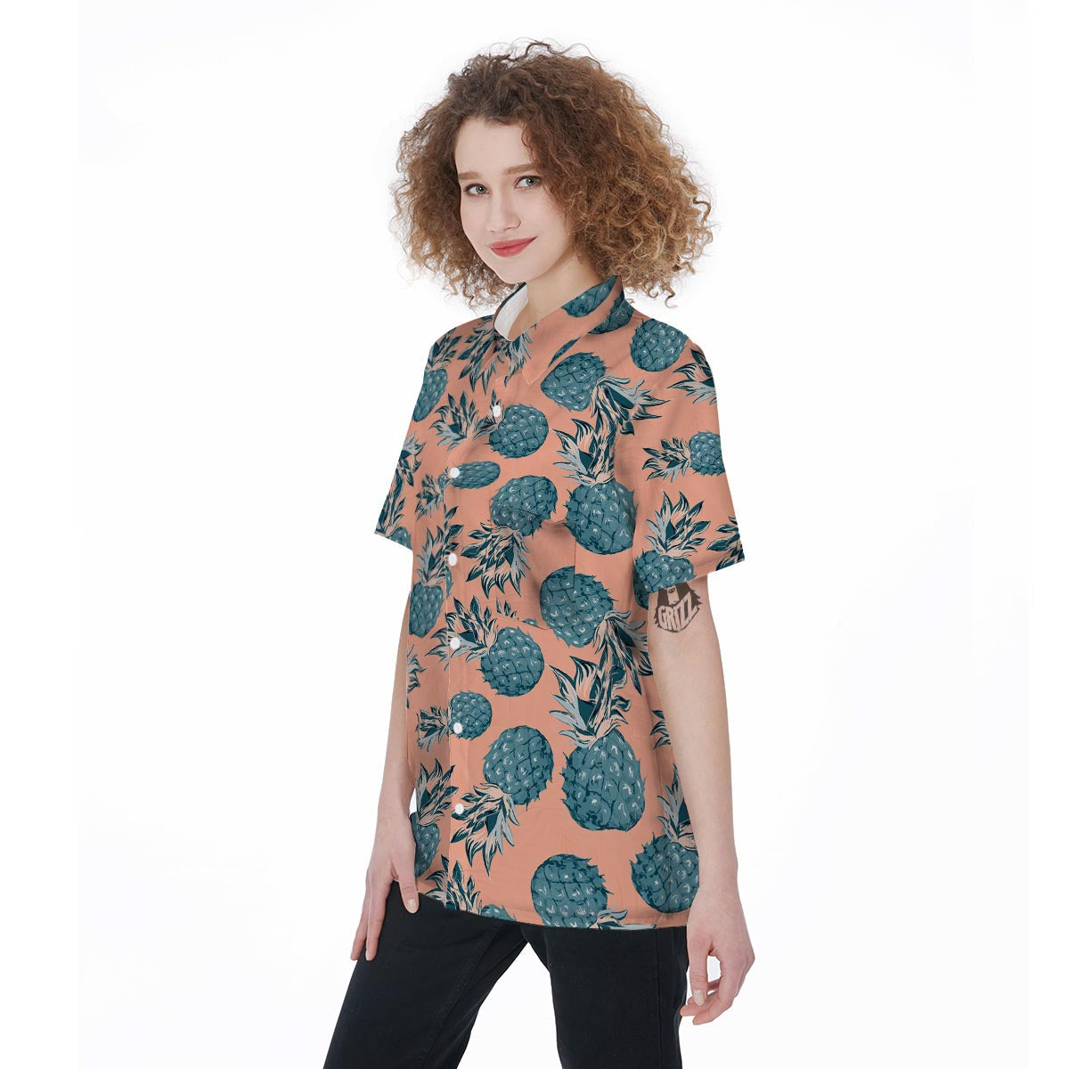 Hawaiian Neon Pineapple Print Women's Short Sleeve Shirts-grizzshop
