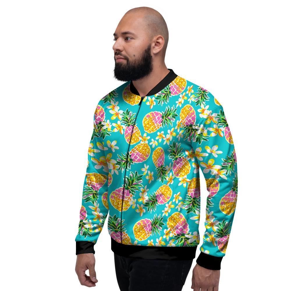 Hawaiian Pineapple Print Men's Bomber Jacket-grizzshop