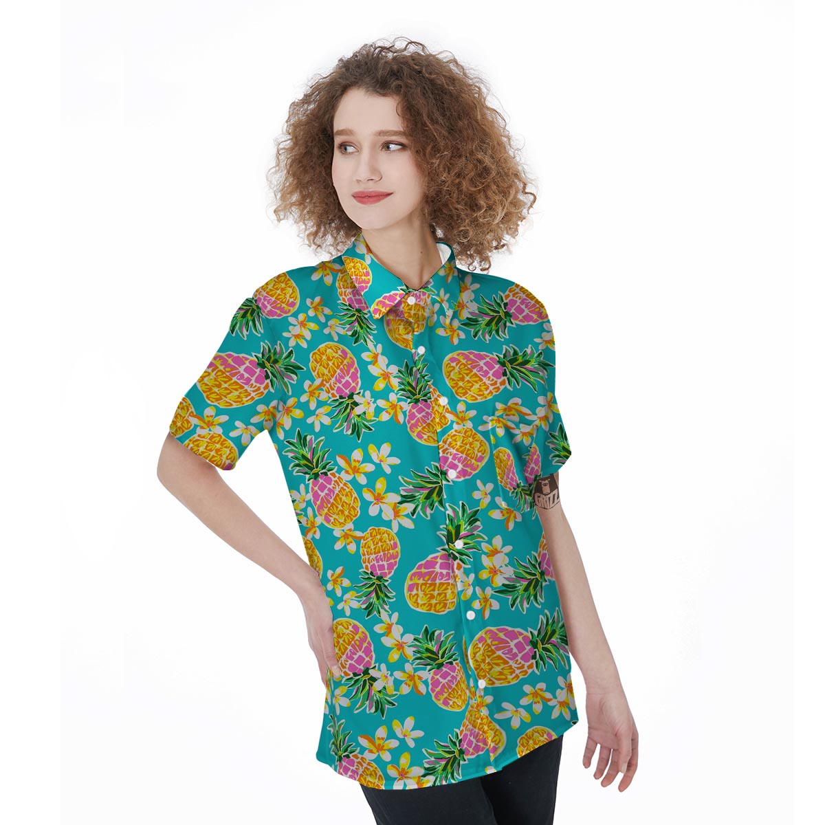 Hawaiian Pineapple Print Women's Short Sleeve Shirts-grizzshop