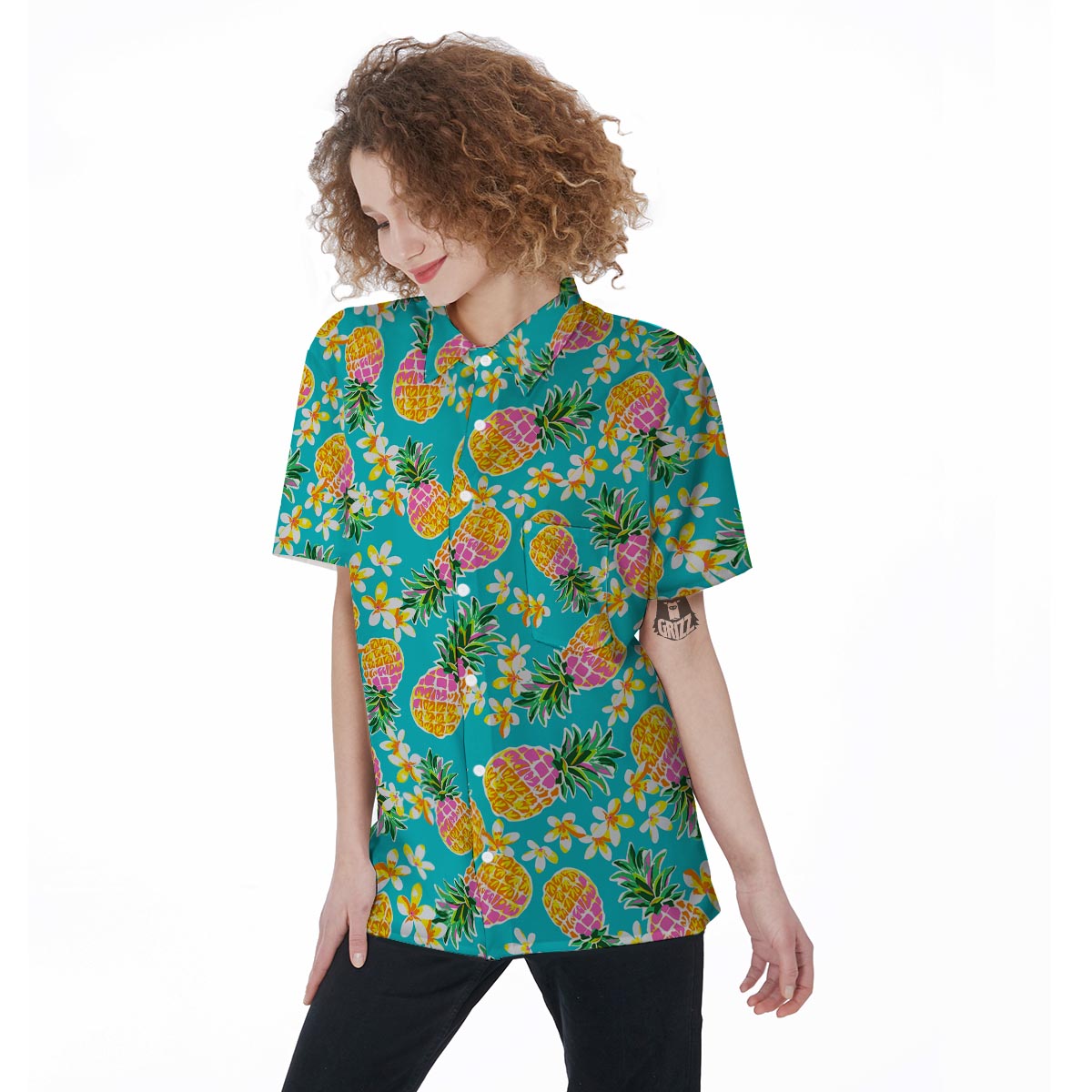 Hawaiian Pineapple Print Women's Short Sleeve Shirts-grizzshop