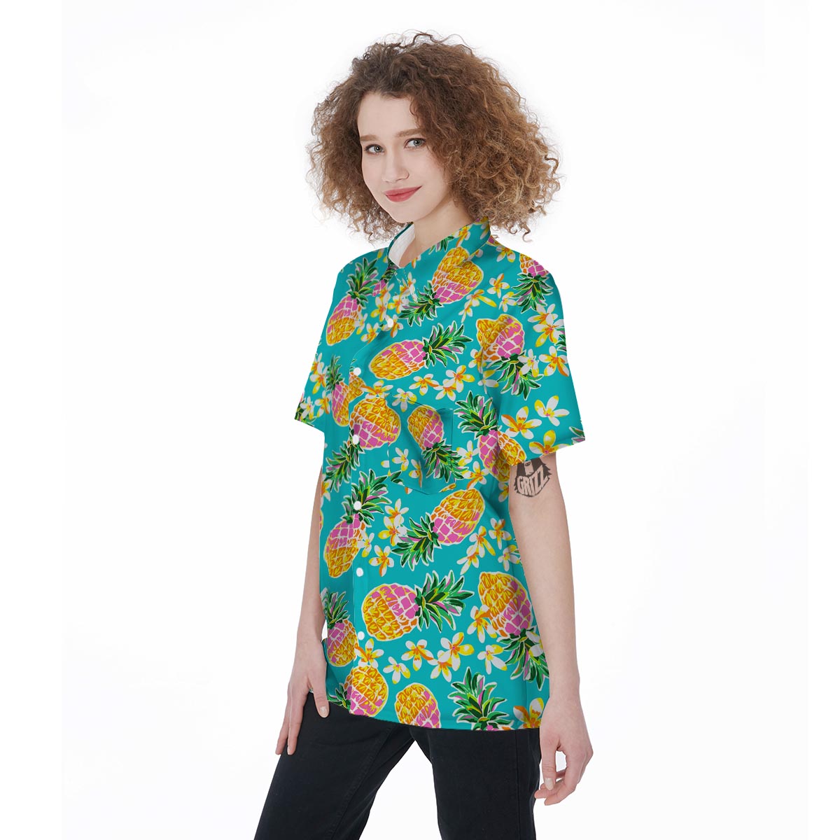 Hawaiian Pineapple Print Women's Short Sleeve Shirts-grizzshop