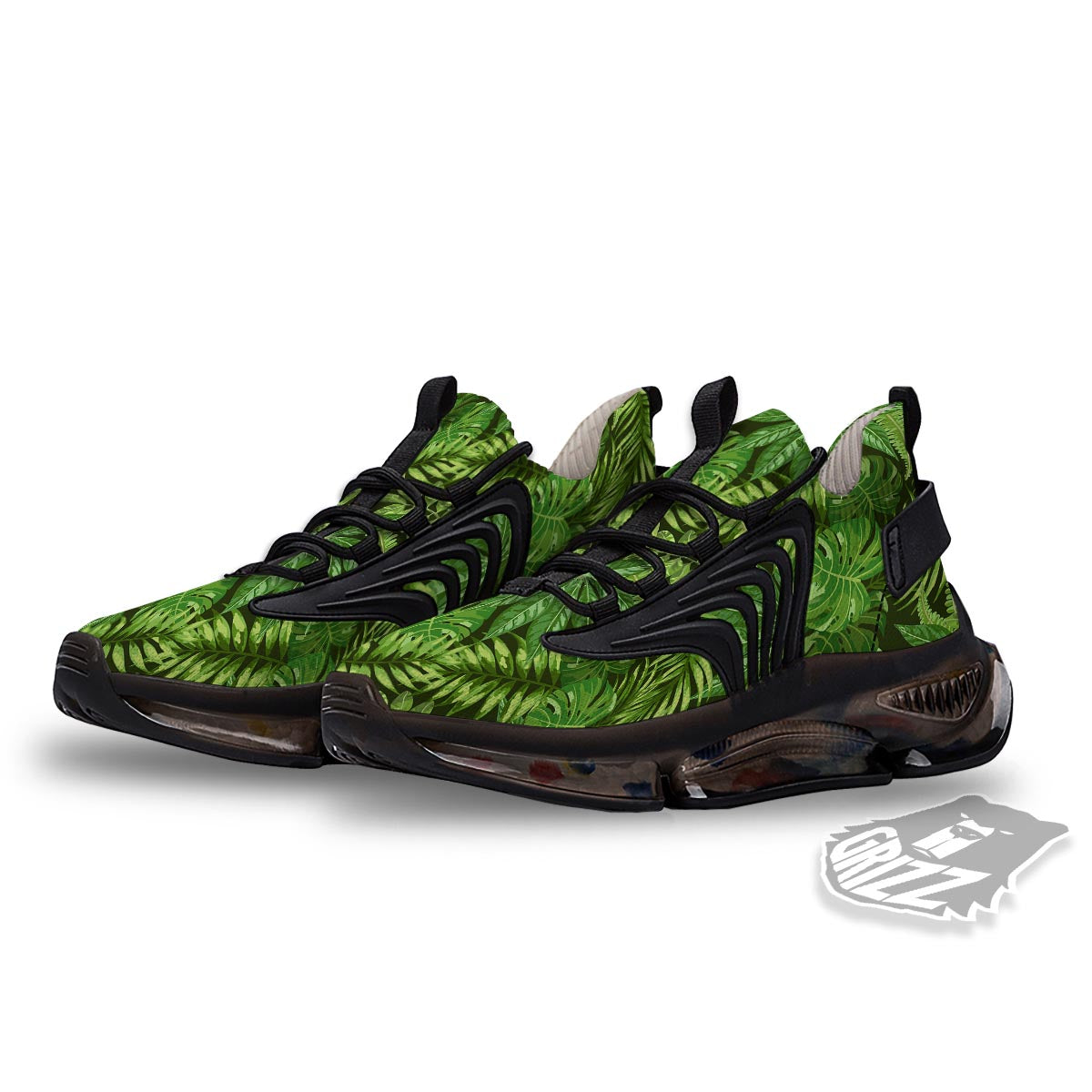 Hawaiian Summer Leaves Print Pattern Black Gym Shoes-grizzshop