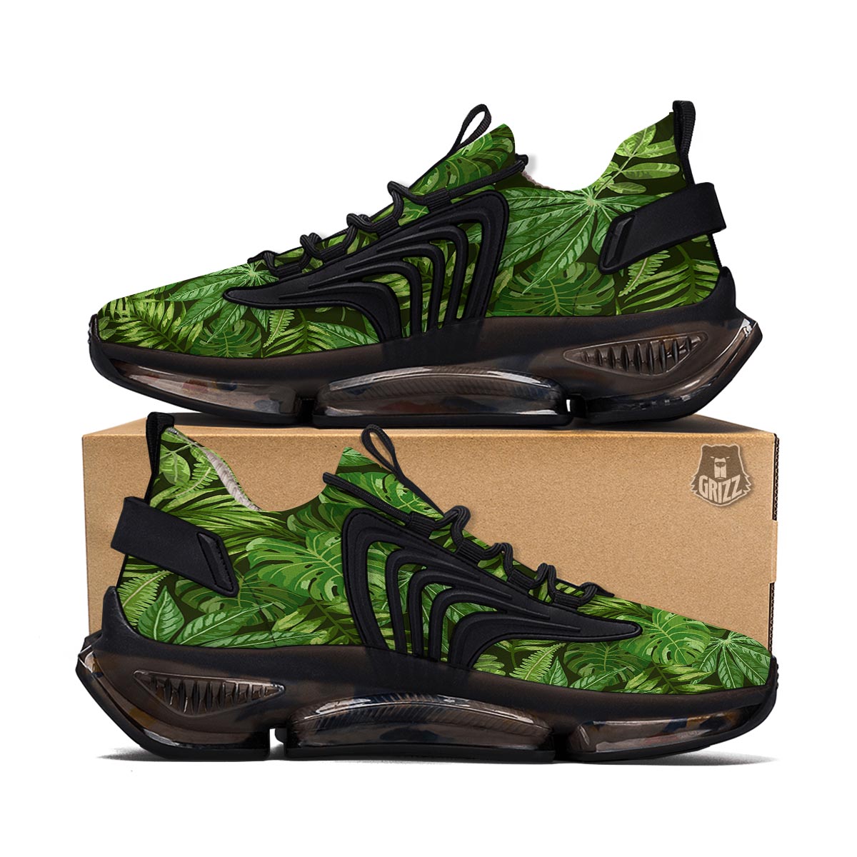 Hawaiian Summer Leaves Print Pattern Black Gym Shoes-grizzshop