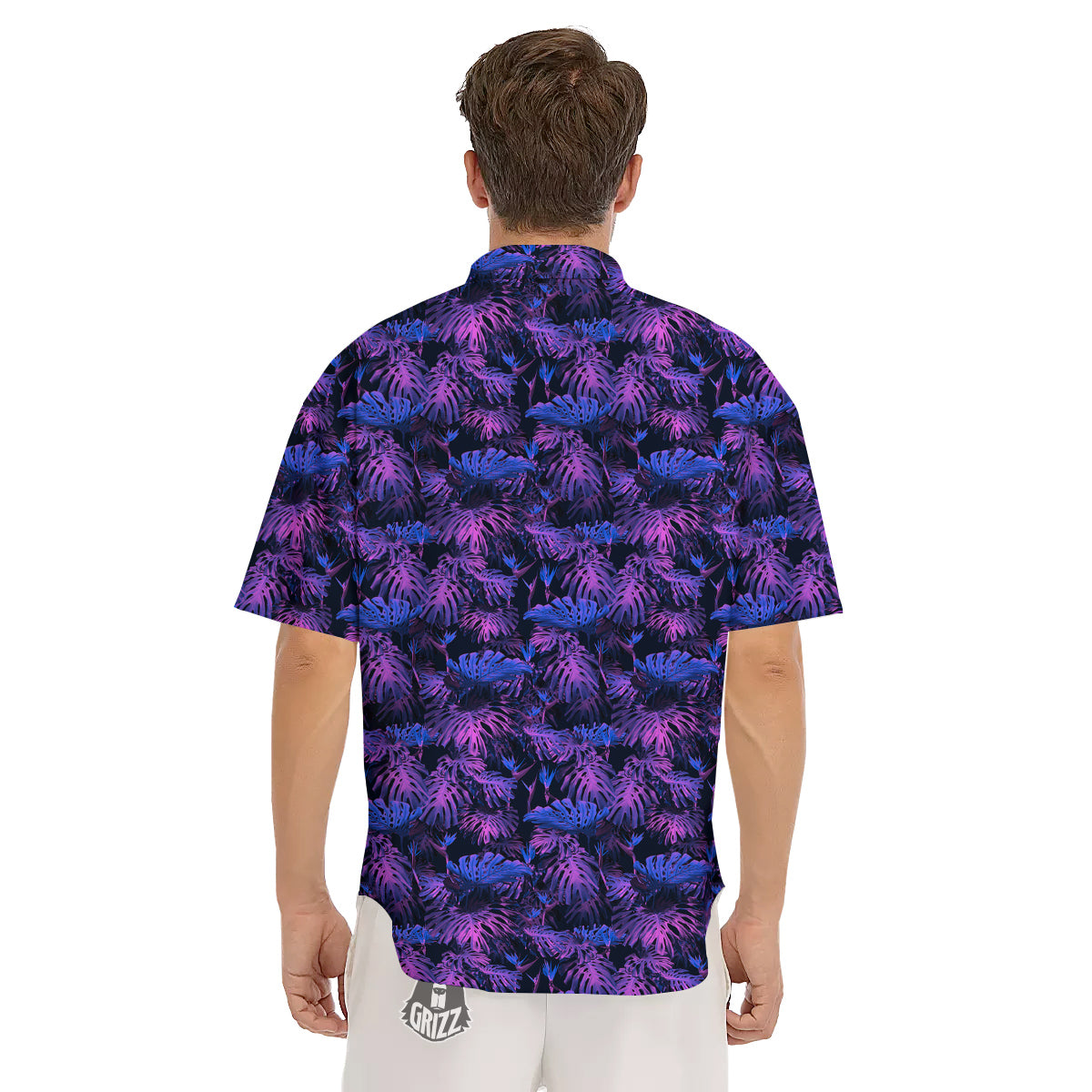 Hawaiian Tropical Dark Purple Print Pattern Men's Short Sleeve Shirts-grizzshop