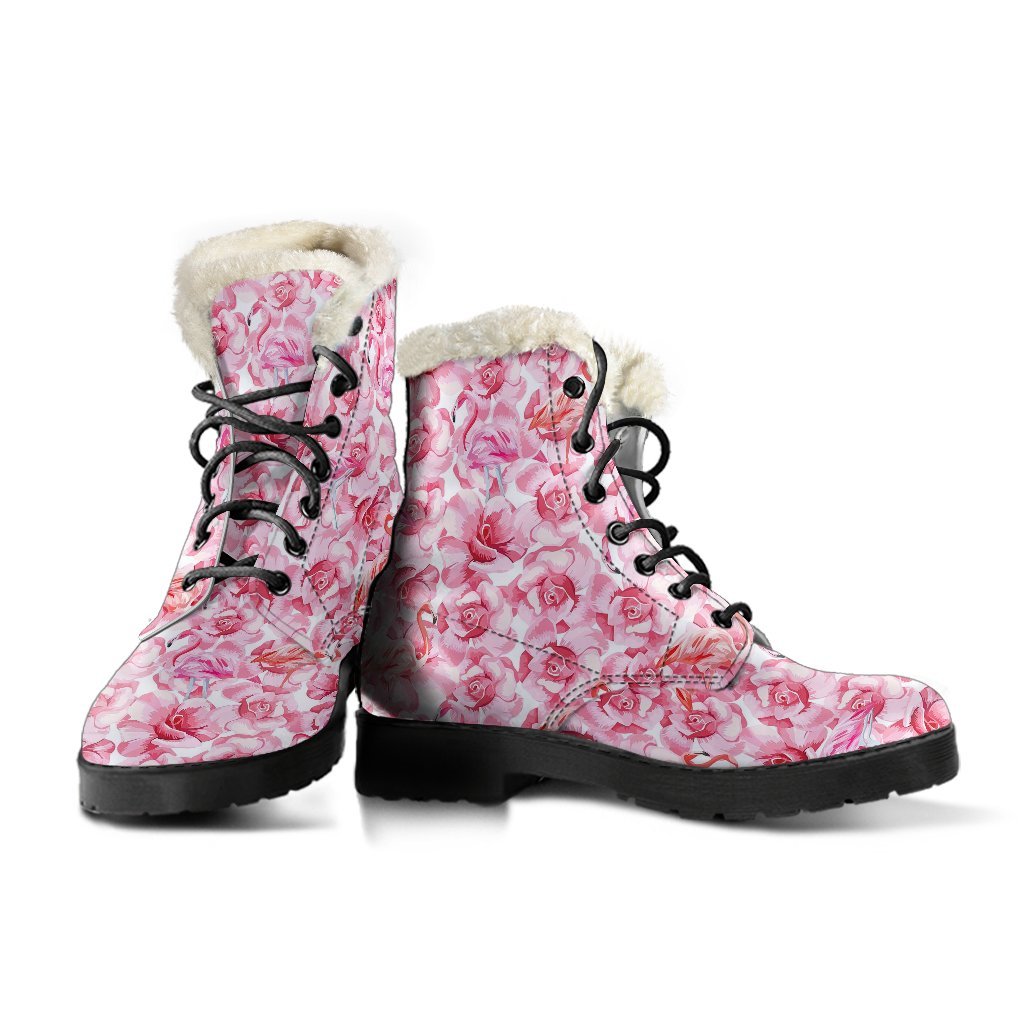 Hawaiian Tropical Flamingo Floral Pattern Print Comfy Winter Boots-grizzshop