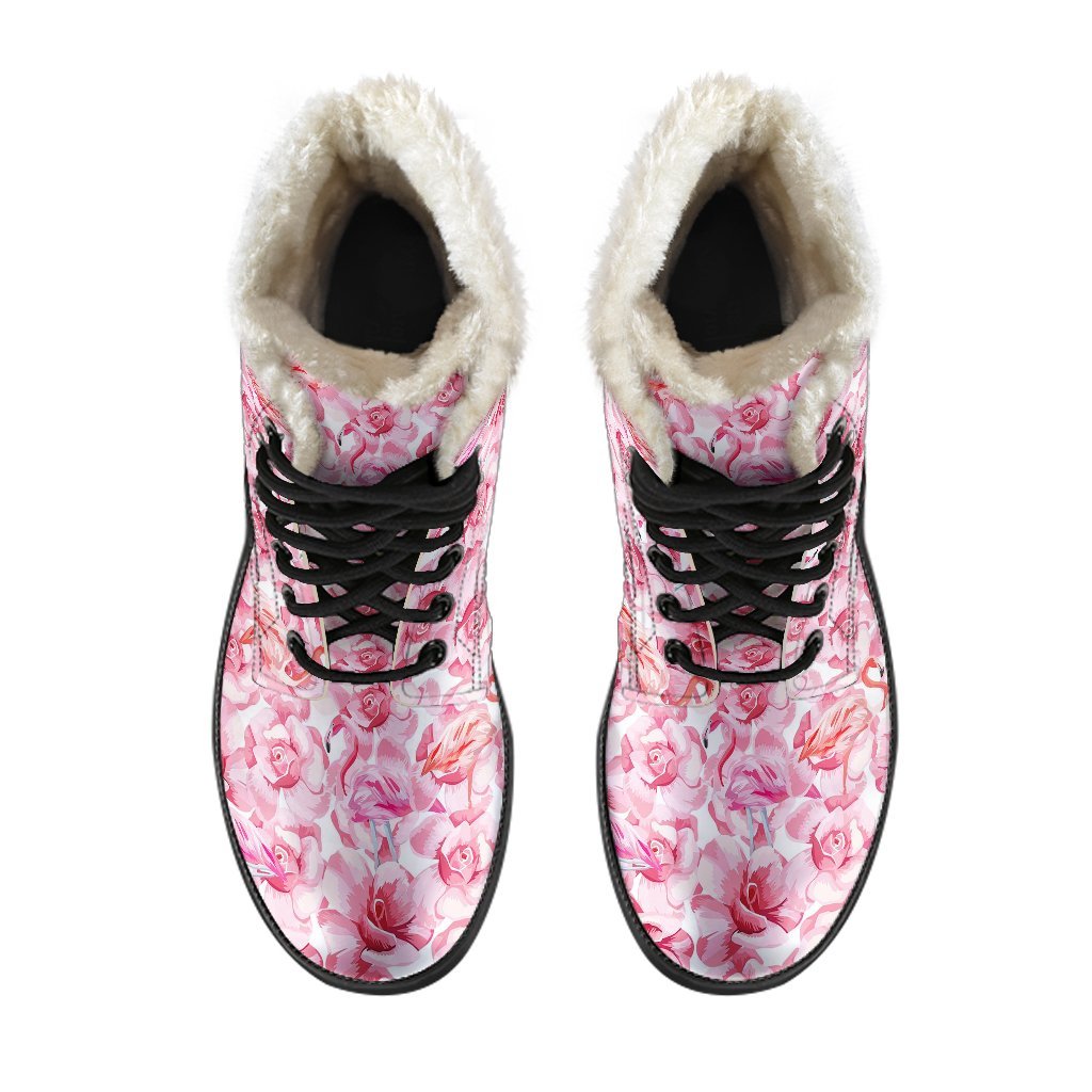 Hawaiian Tropical Flamingo Floral Pattern Print Comfy Winter Boots-grizzshop