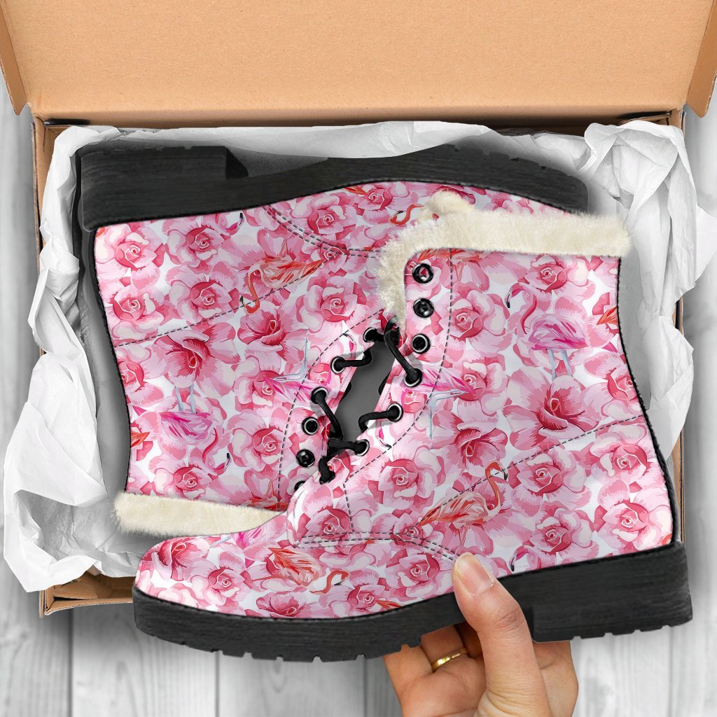Hawaiian Tropical Flamingo Floral Pattern Print Comfy Winter Boots-grizzshop
