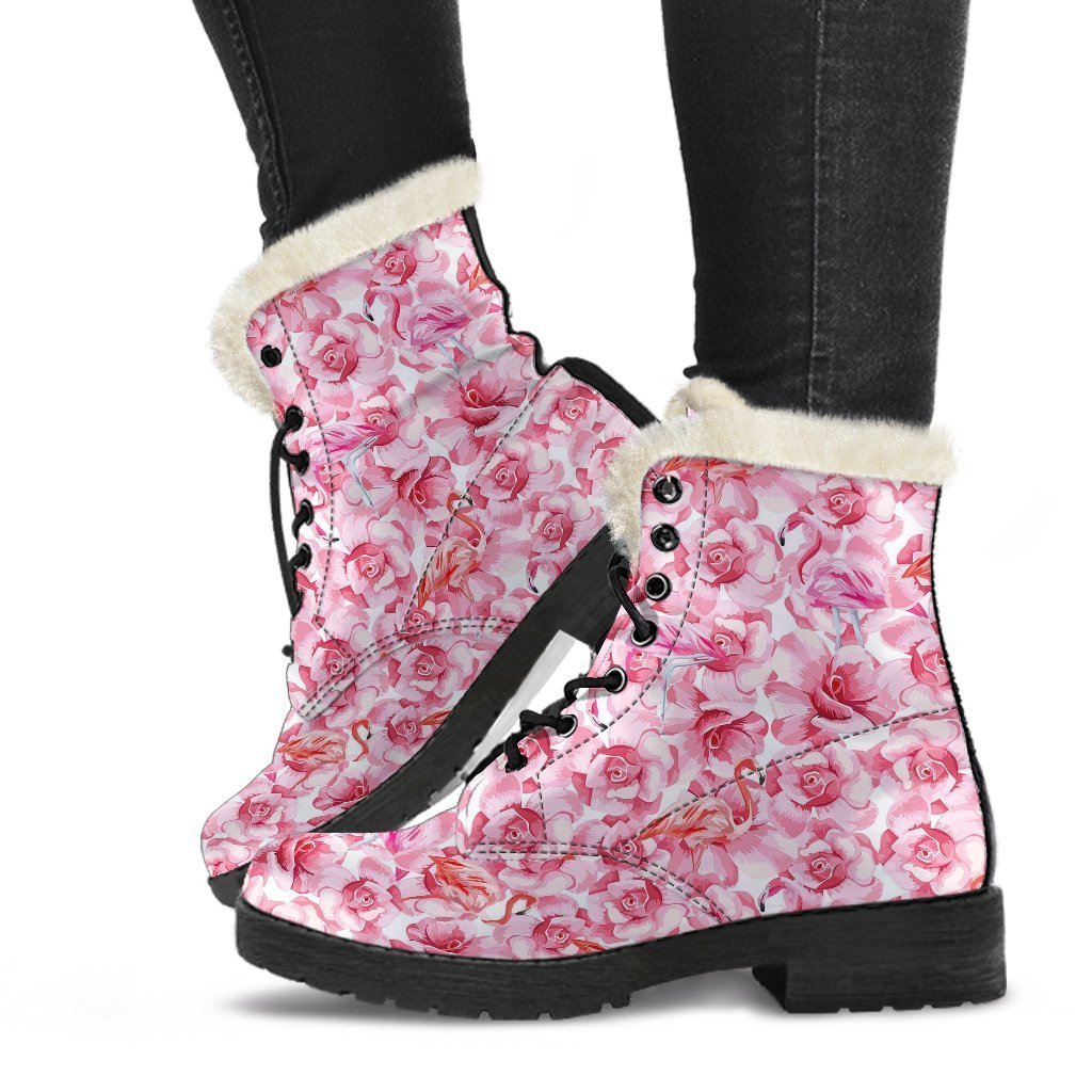 Hawaiian Tropical Flamingo Floral Pattern Print Comfy Winter Boots-grizzshop