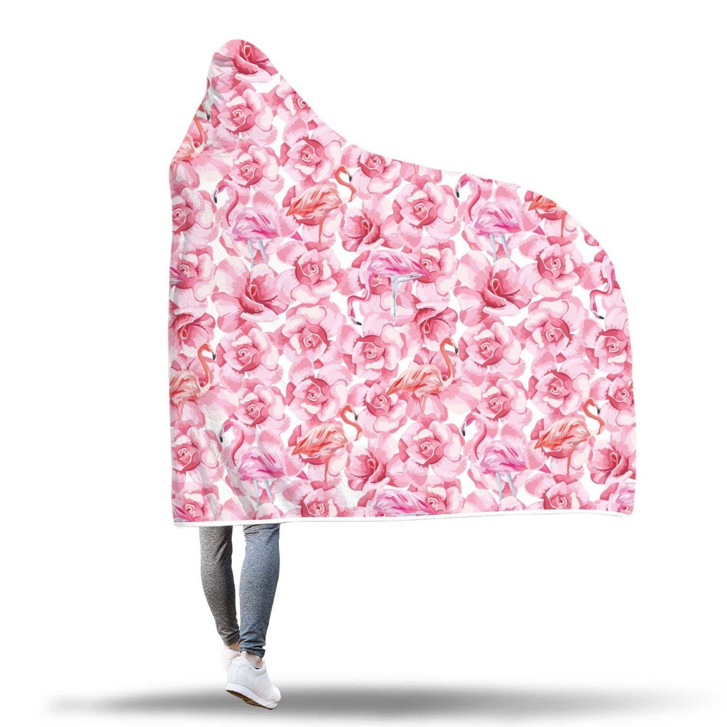 Hawaiian Tropical Flamingo Floral Pattern Print Hooded Blanket-grizzshop