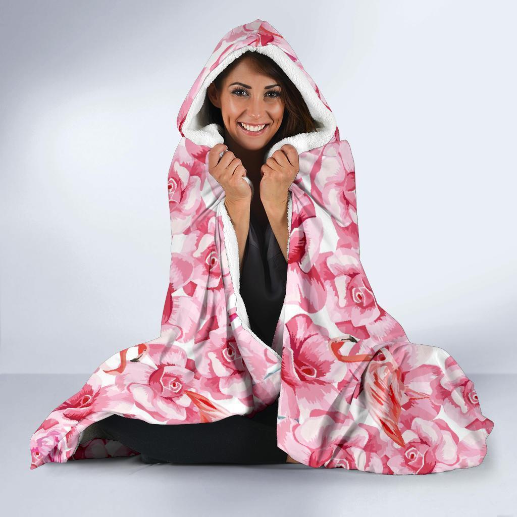 Hawaiian Tropical Flamingo Floral Pattern Print Hooded Blanket-grizzshop