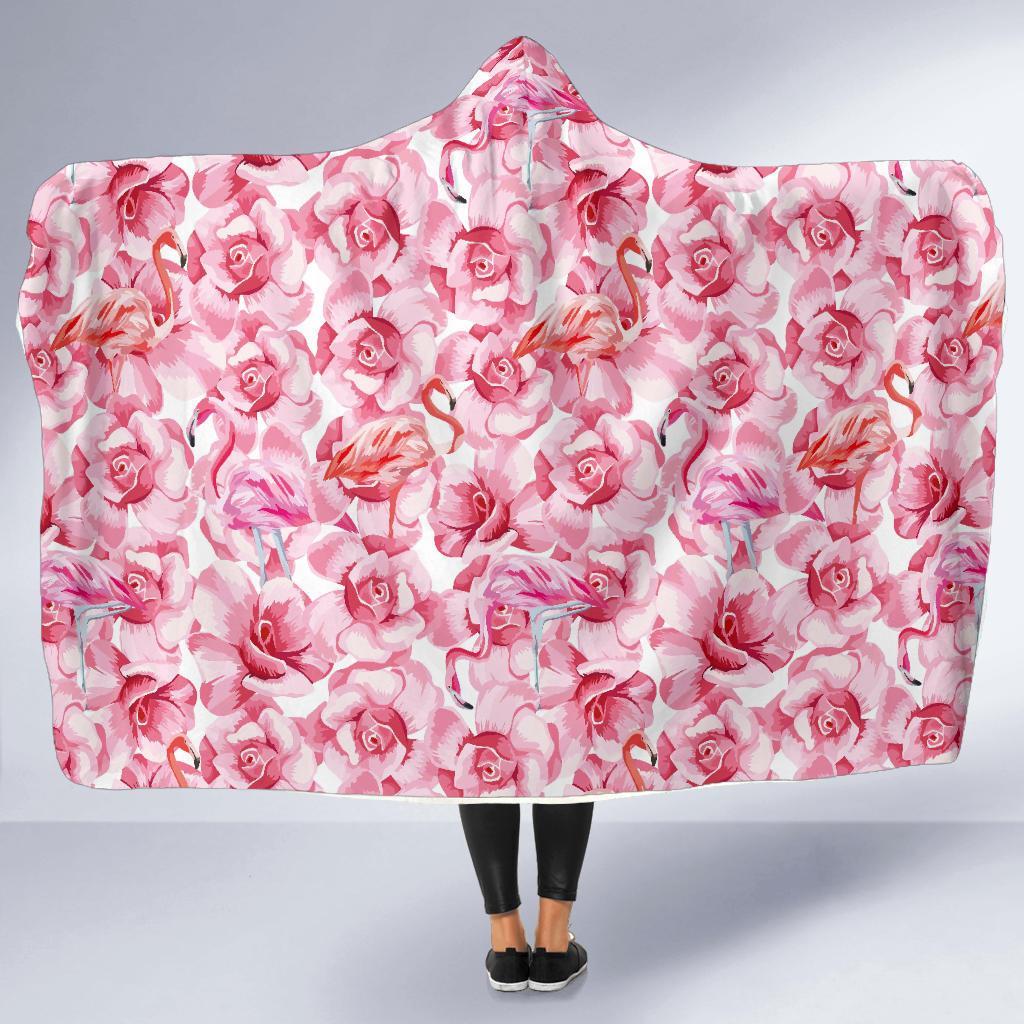 Hawaiian Tropical Flamingo Floral Pattern Print Hooded Blanket-grizzshop