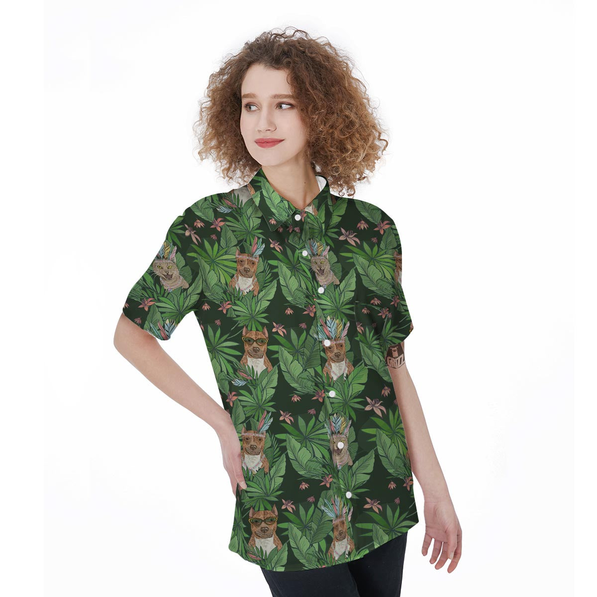 Hawaiian Tropical Pitbull Women's Short Sleeve Shirts-grizzshop