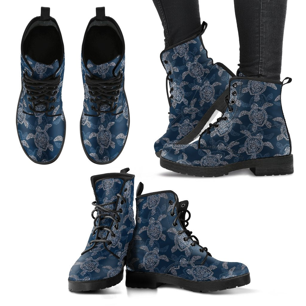 Hawaiian Blue Sea Turtle Pattern Print Men Women Leather Boots-grizzshop