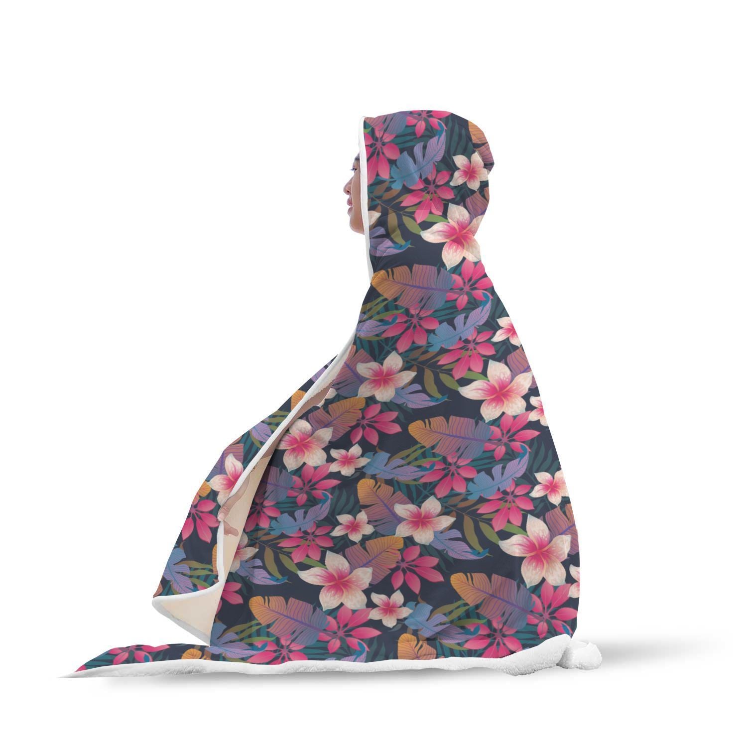 Hawaiian Floral Tropical Flower Hibiscus Palm Leaves Pattern Print Hooded Blanket-grizzshop