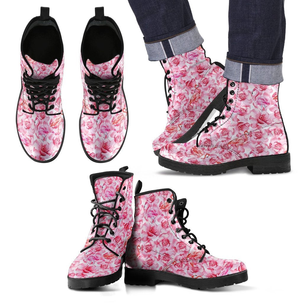 Hawaiian Tropical Flamingo Floral Pattern Print Men Women Leather Boots-grizzshop