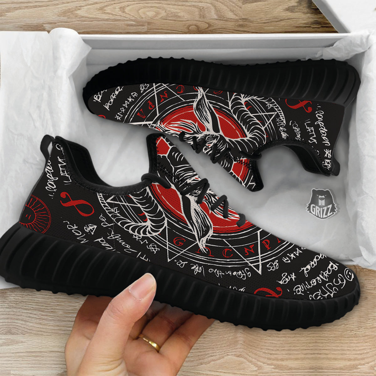 Head Of a Horned Goat Print Black Walking Shoes-grizzshop