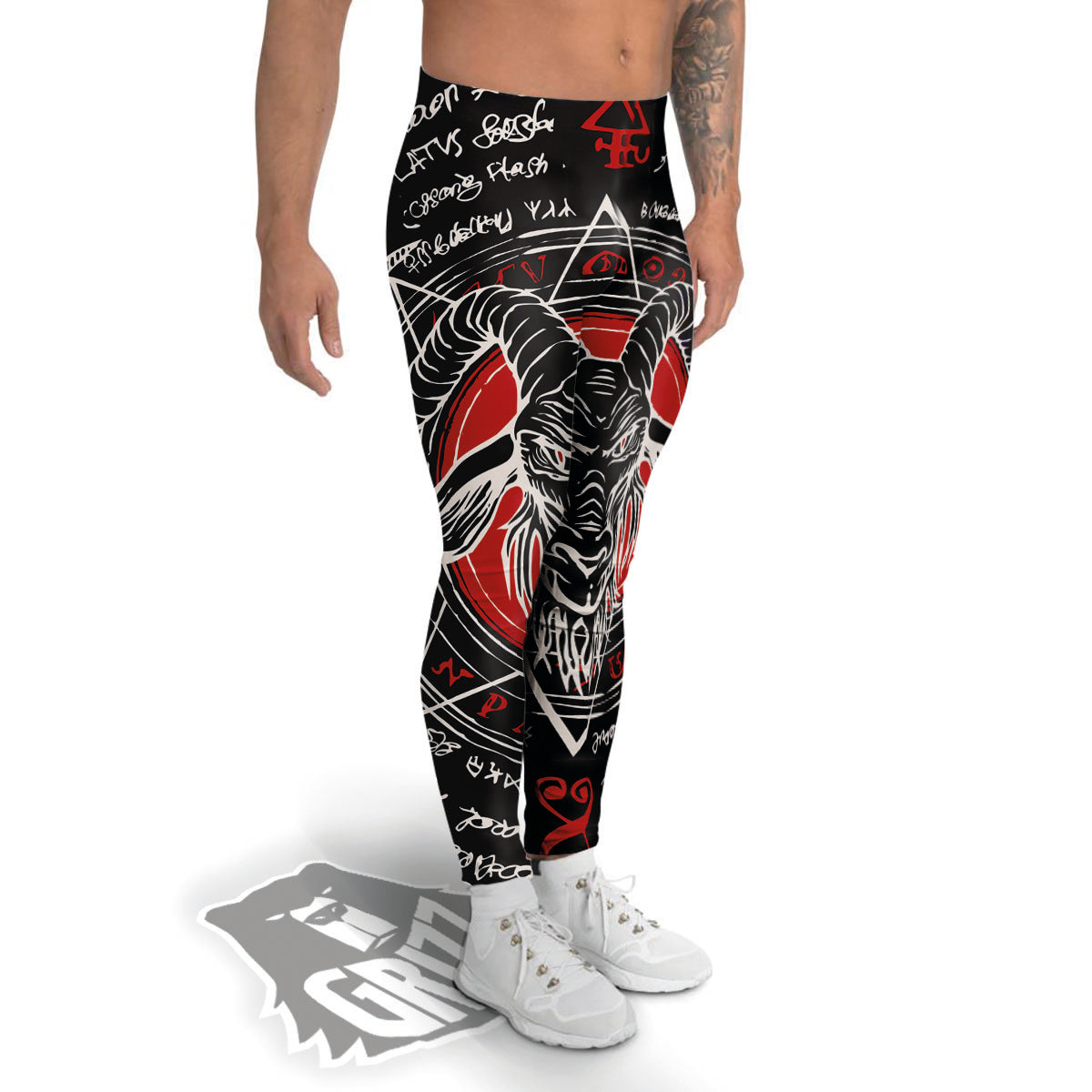 Head Of a Horned Goat Print Men's Leggings-grizzshop