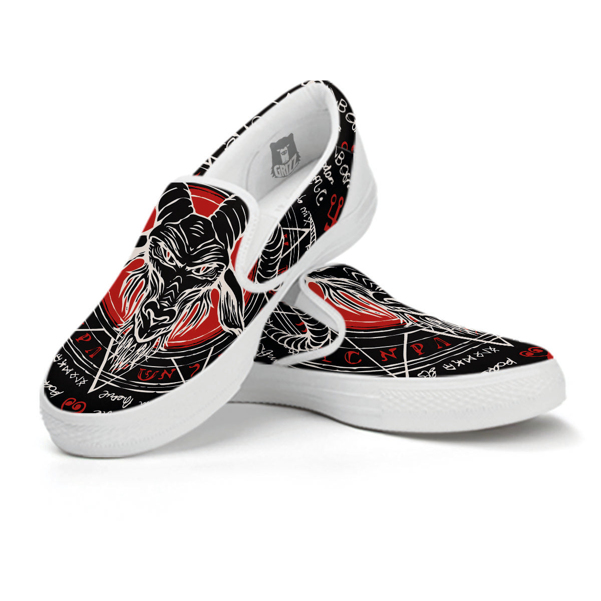 Head Of a Horned Goat Print White Slip On Shoes-grizzshop