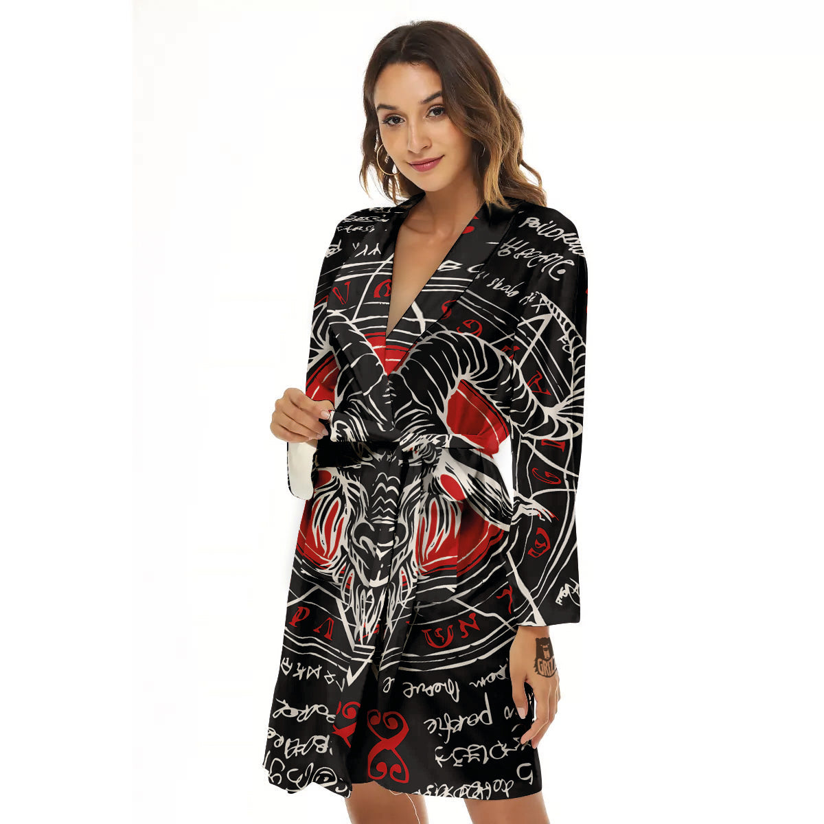 Head Of a Horned Goat Print Women's Robe-grizzshop