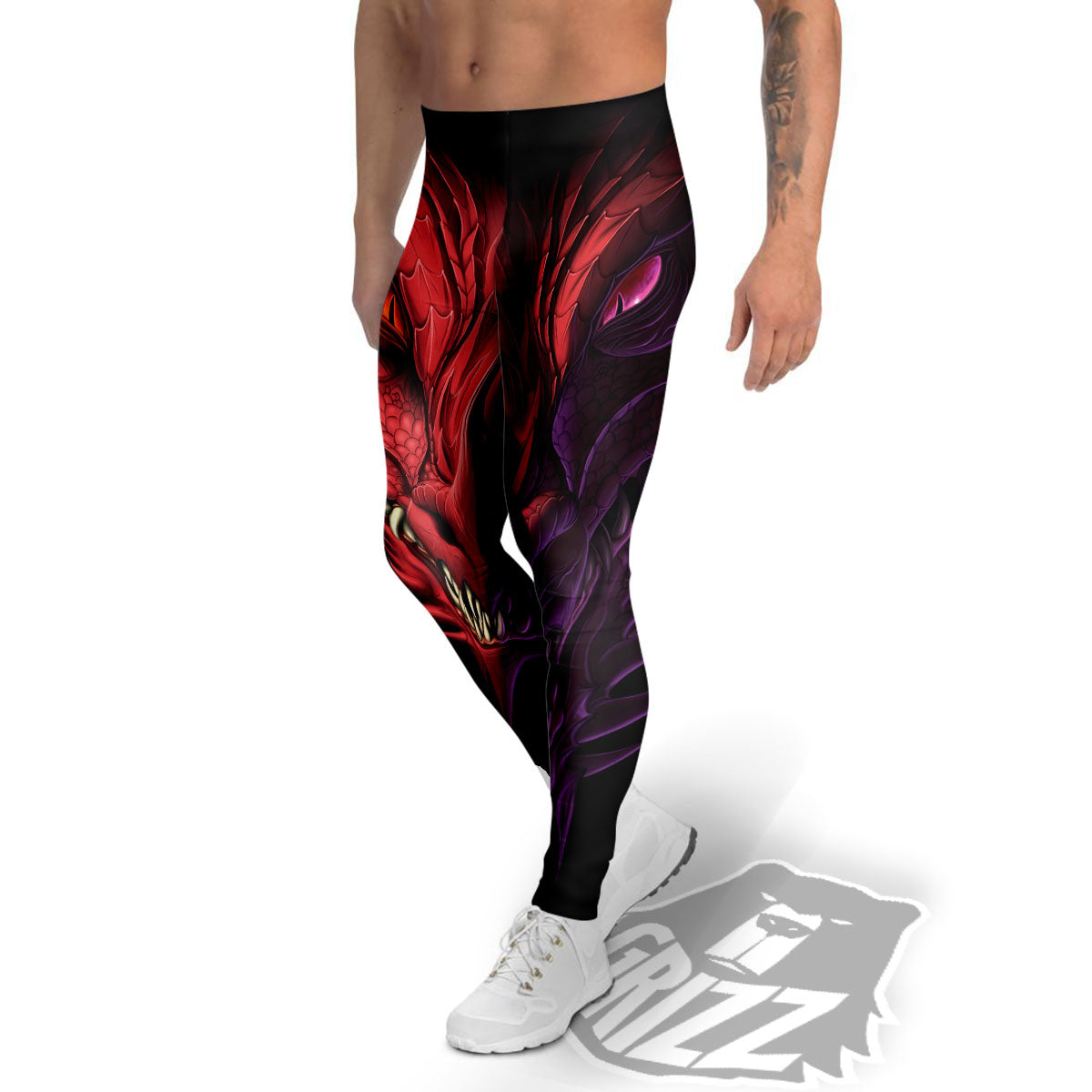 Head Red Dragon Print Men's Leggings-grizzshop