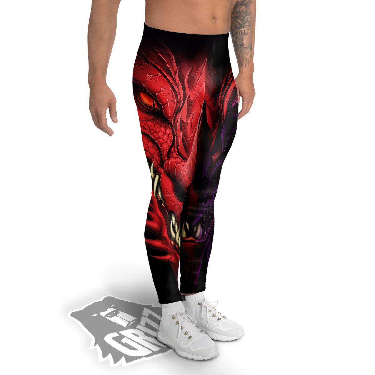 Head Red Dragon Print Men's Leggings-grizzshop