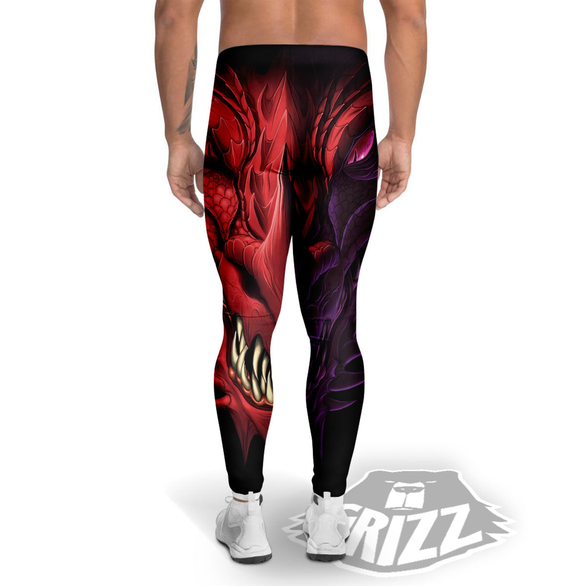 Head Red Dragon Print Men's Leggings-grizzshop