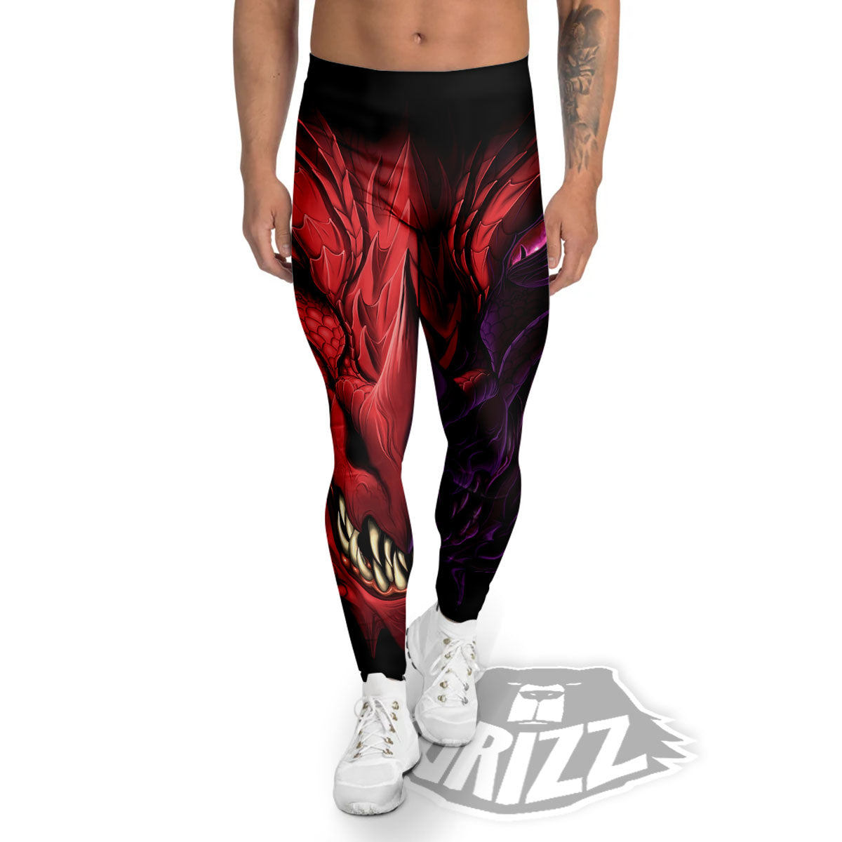 Head Red Dragon Print Men's Leggings-grizzshop