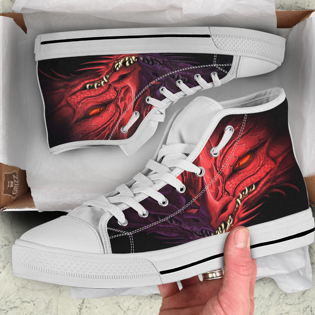 Head Red Dragon Print White High Top Shoes-grizzshop