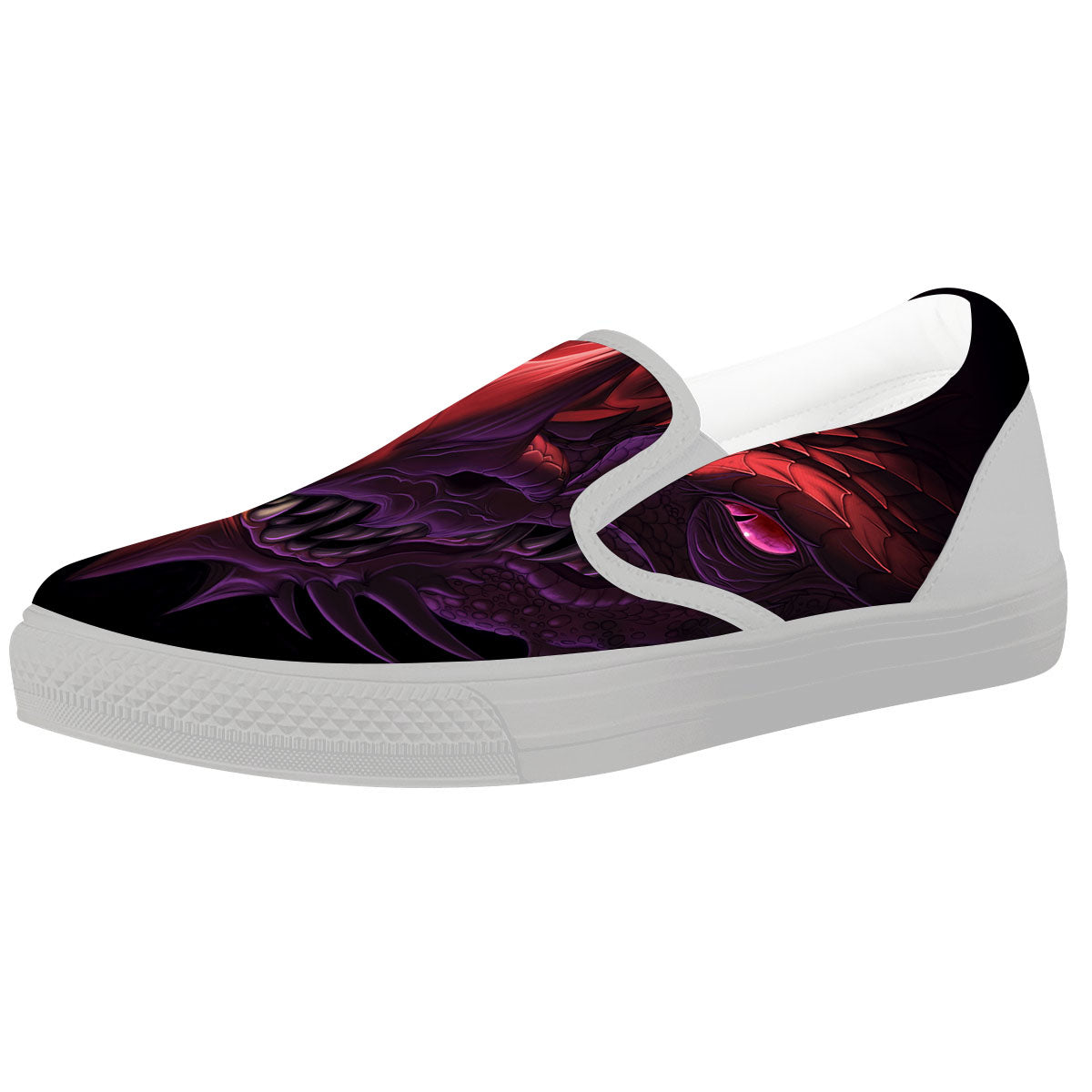 Head Red Dragon Print White Slip On Shoes-grizzshop