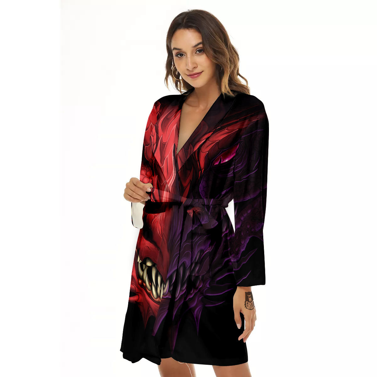 Head Red Dragon Print Women's Robe-grizzshop