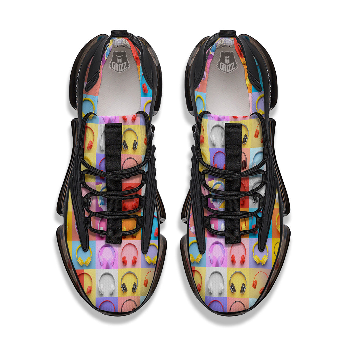 Headphones Pastel Print Pattern Black Gym Shoes-grizzshop