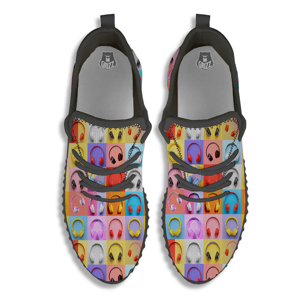 Headphones Pastel Print Pattern Black Walking Shoes-grizzshop