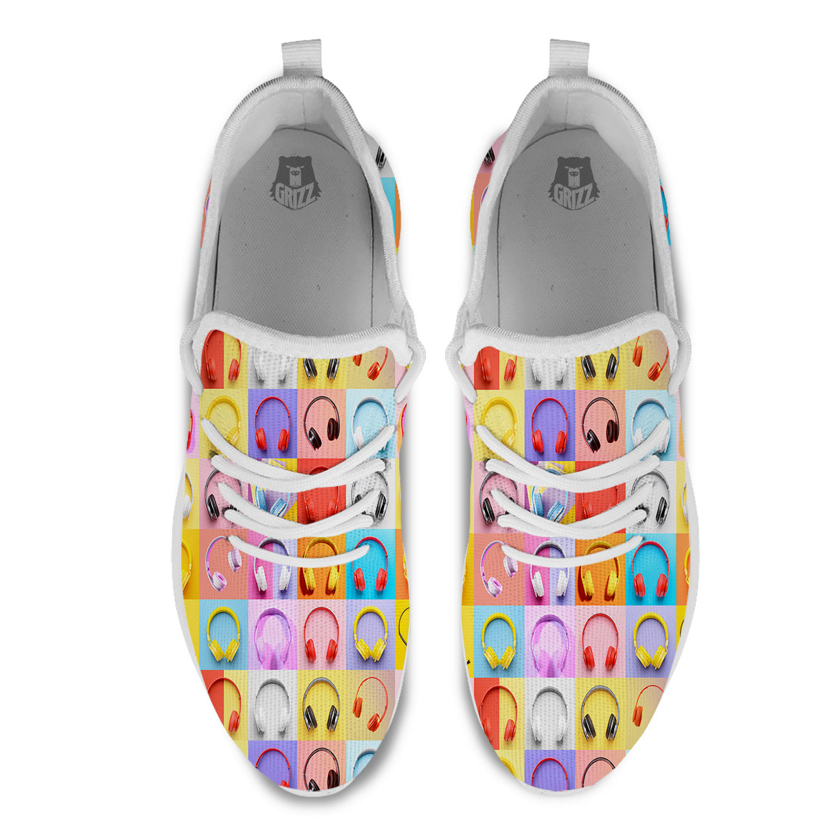 Headphones Pastel Print Pattern White Athletic Shoes-grizzshop