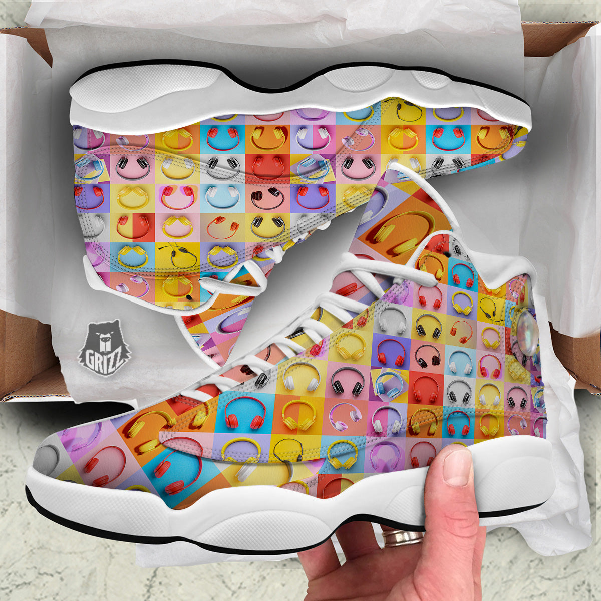 Headphones Pastel Print Pattern White Basketball Shoes-grizzshop
