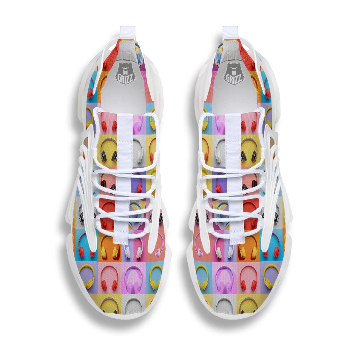 Headphones Pastel Print Pattern White Gym Shoes-grizzshop