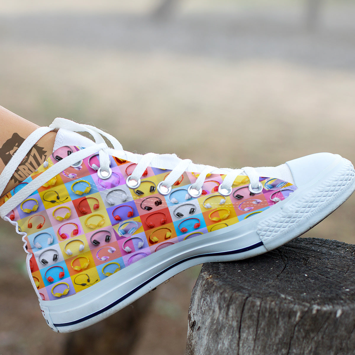 Headphones Pastel Print Pattern White High Top Shoes-grizzshop