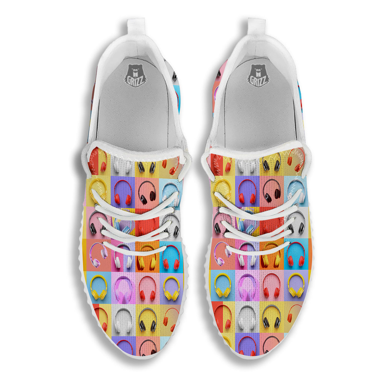 Headphones Pastel Print Pattern White Walking Shoes-grizzshop