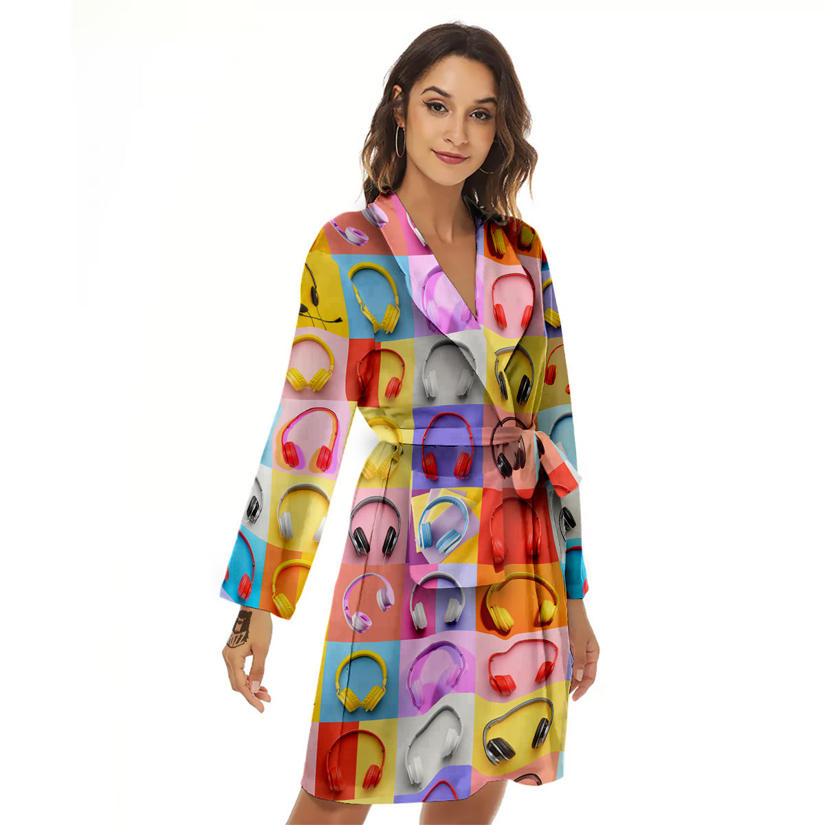 Headphones Pastel Print Pattern Women's Robe-grizzshop