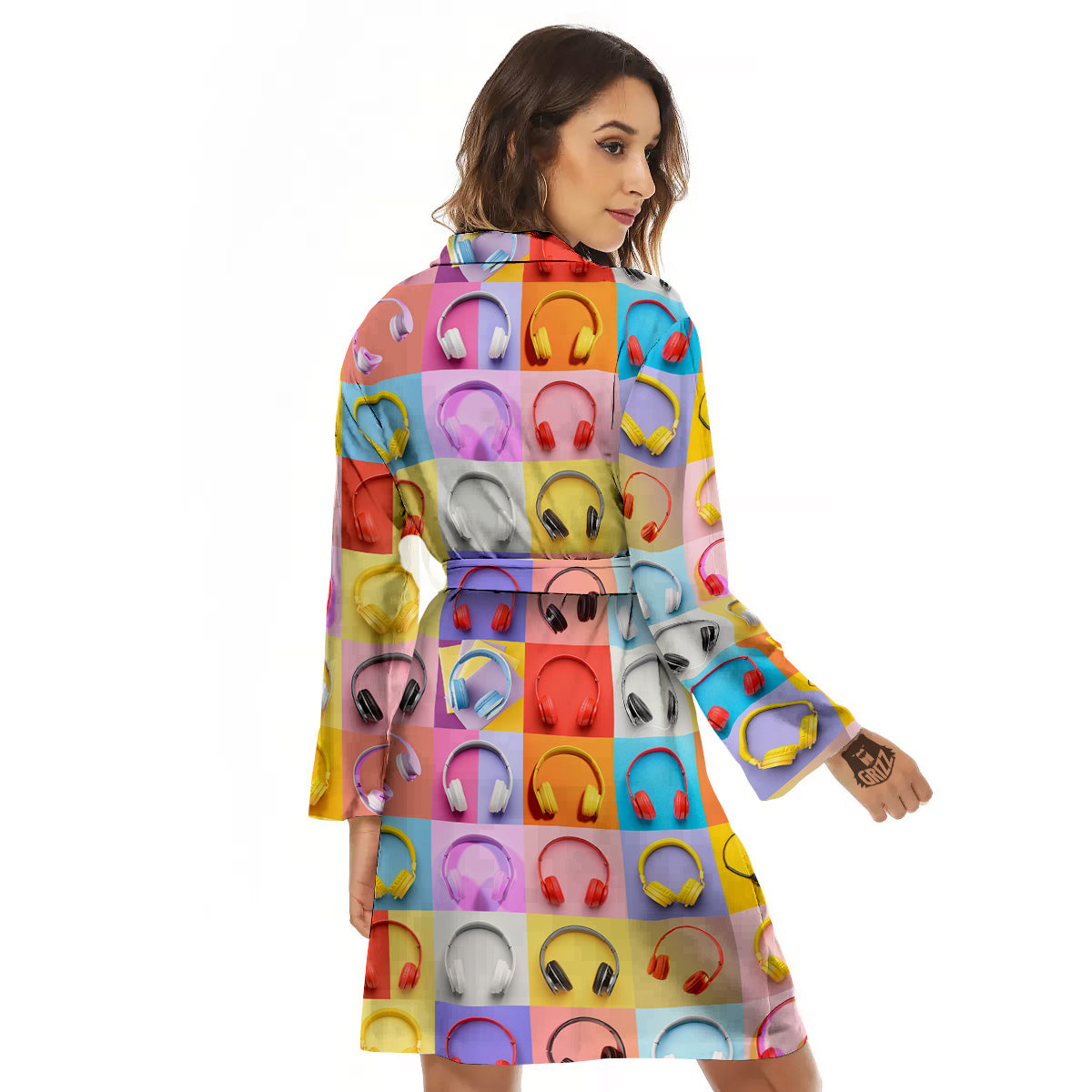 Headphones Pastel Print Pattern Women's Robe-grizzshop