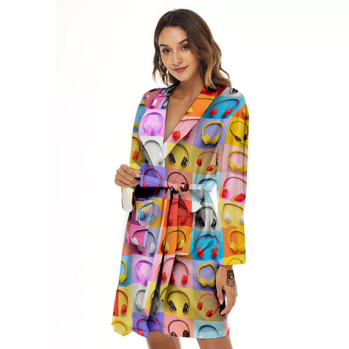 Headphones Pastel Print Pattern Women's Robe-grizzshop