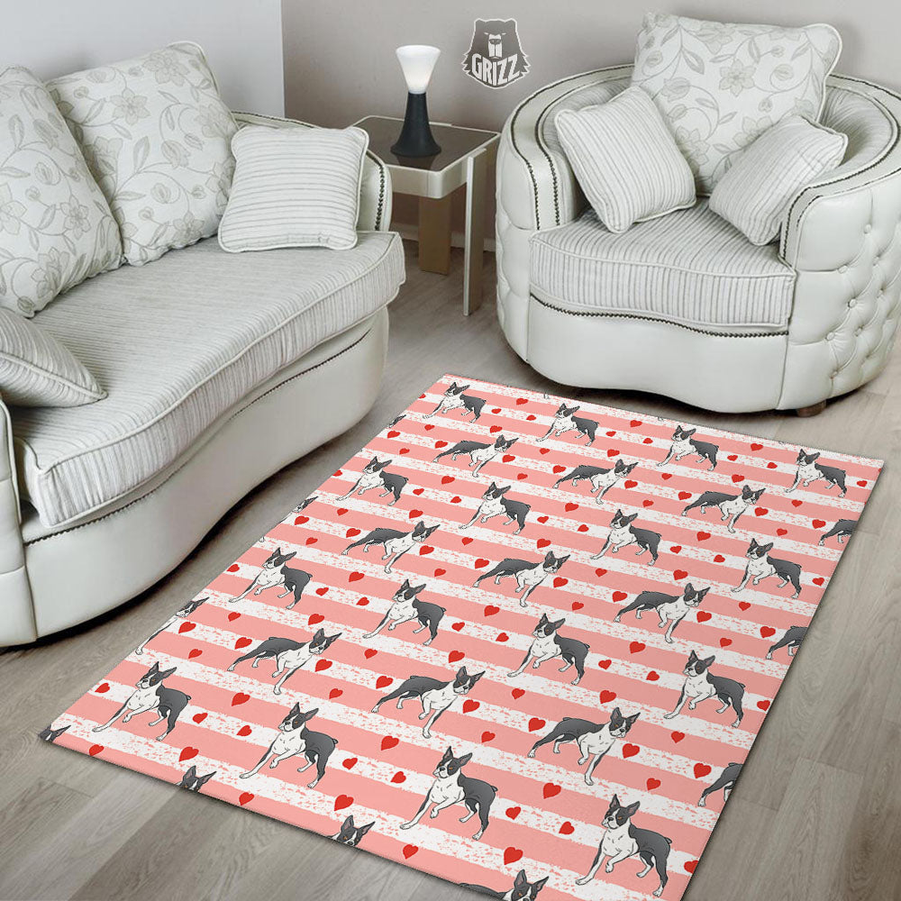 Heart And Boston Terrier Print Pattern Floor Mat-grizzshop