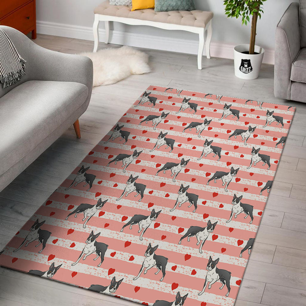 Heart And Boston Terrier Print Pattern Floor Mat-grizzshop