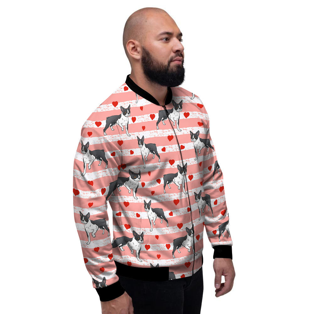 Heart And Boston Terrier Print Pattern Men's Bomber Jacket-grizzshop