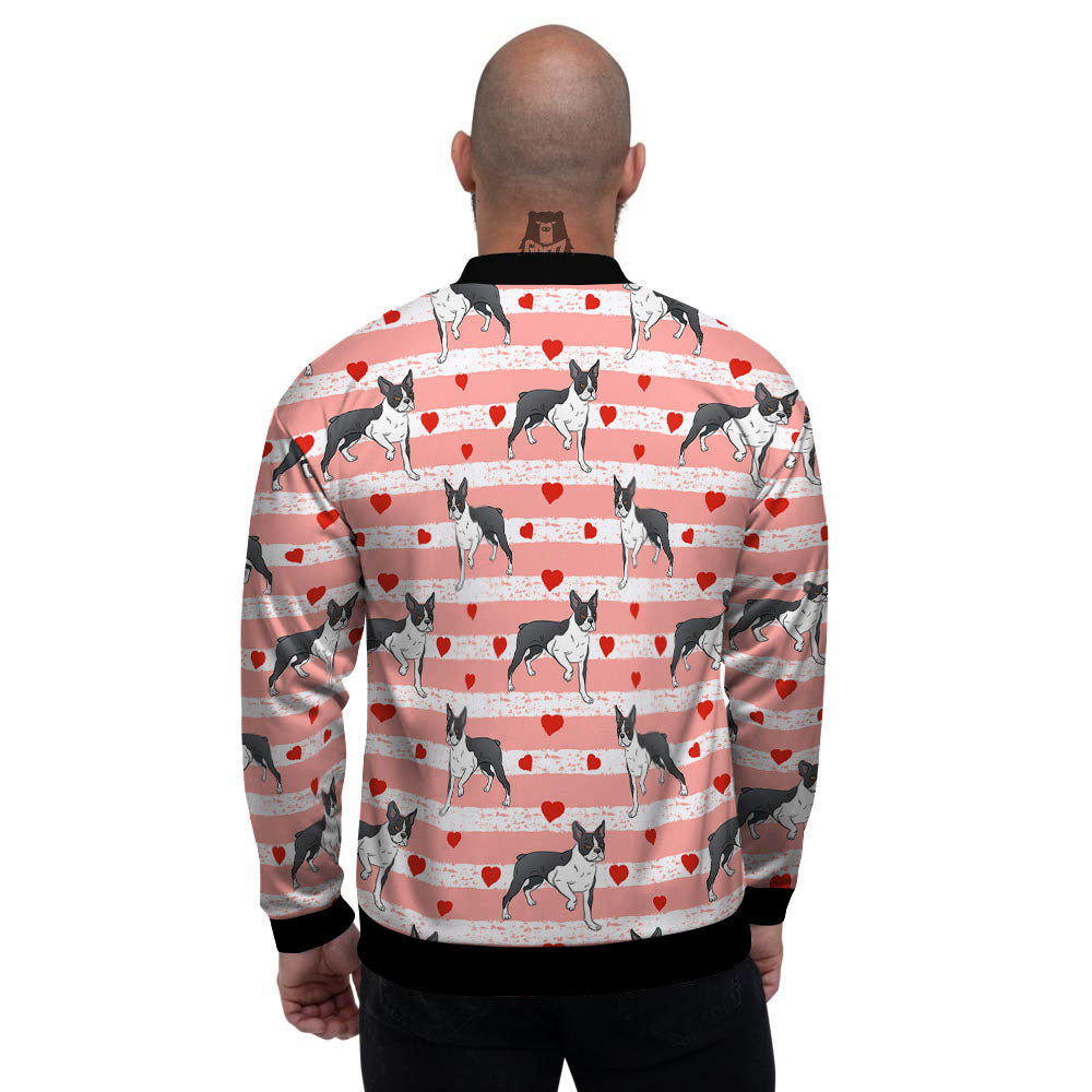 Heart And Boston Terrier Print Pattern Men's Bomber Jacket-grizzshop