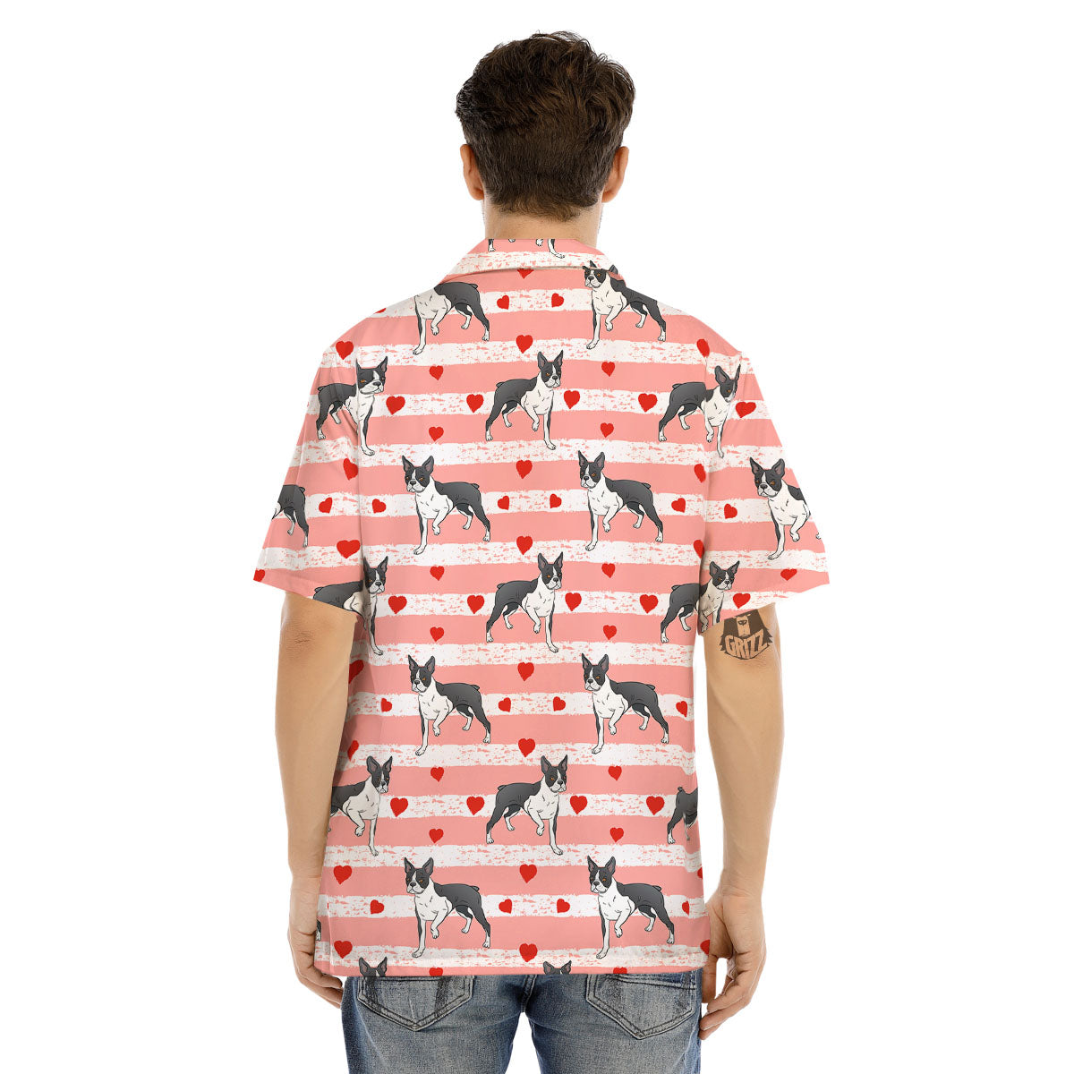 Heart And Boston Terrier Print Pattern Men's Hawaiian Shirt-grizzshop