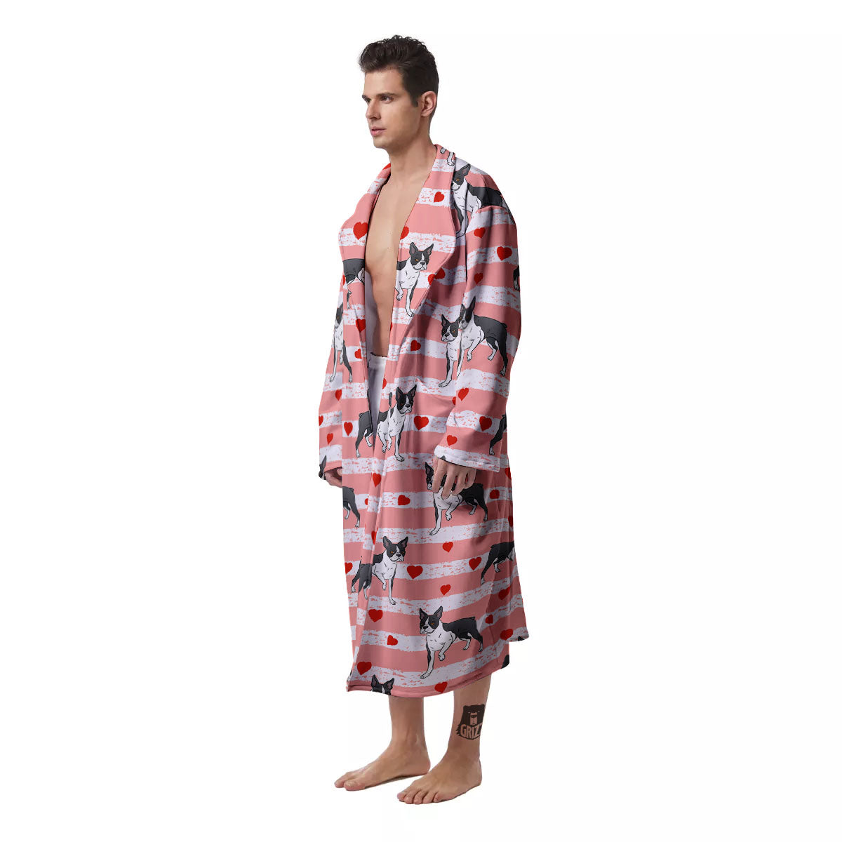 Heart And Boston Terrier Print Pattern Men's Robe-grizzshop