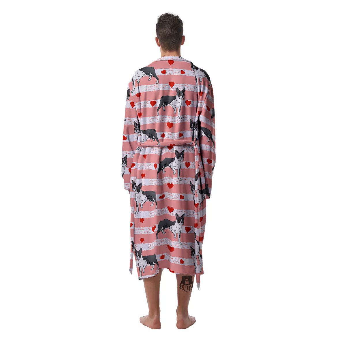 Heart And Boston Terrier Print Pattern Men's Robe-grizzshop