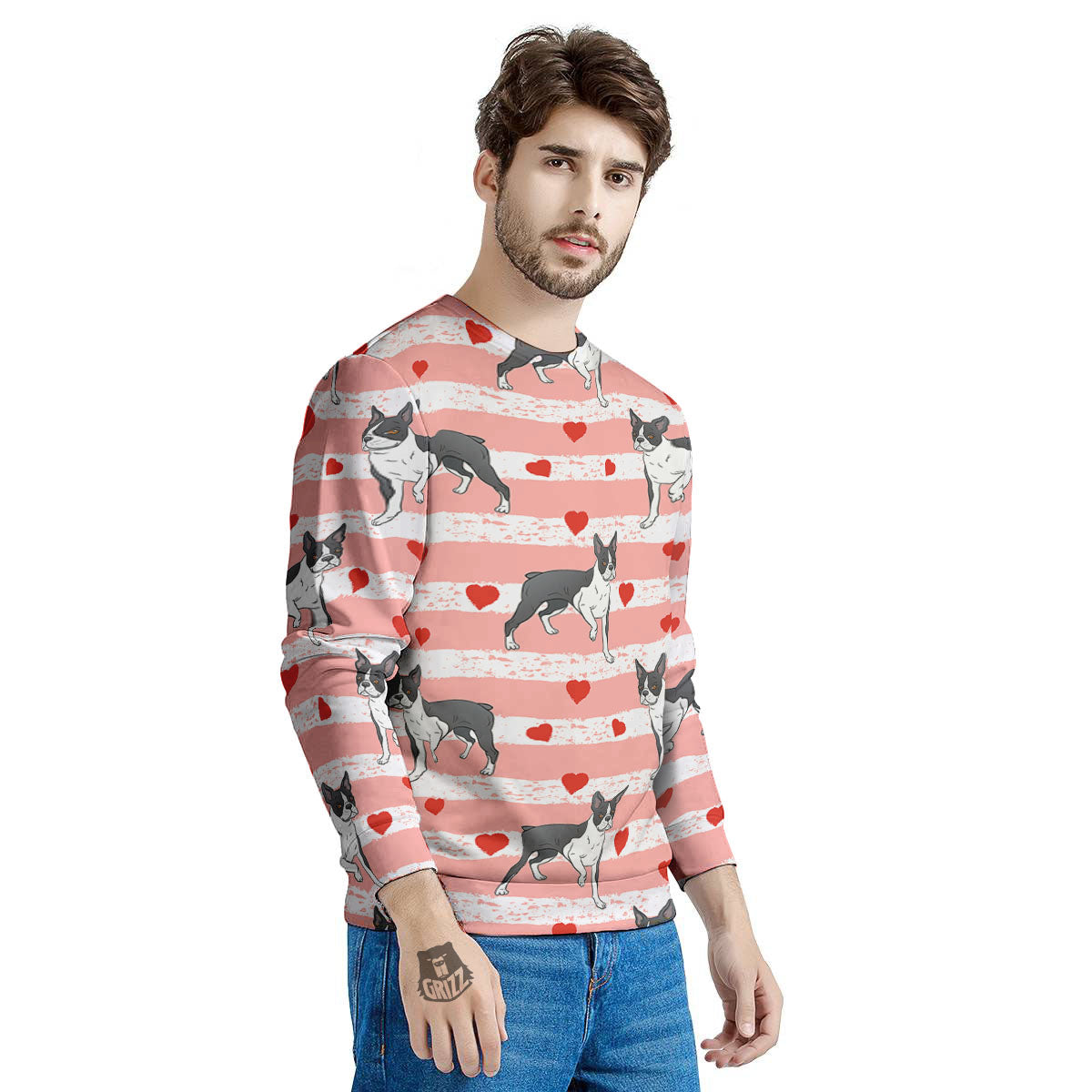 Heart And Boston Terrier Print Pattern Men's Sweatshirt-grizzshop