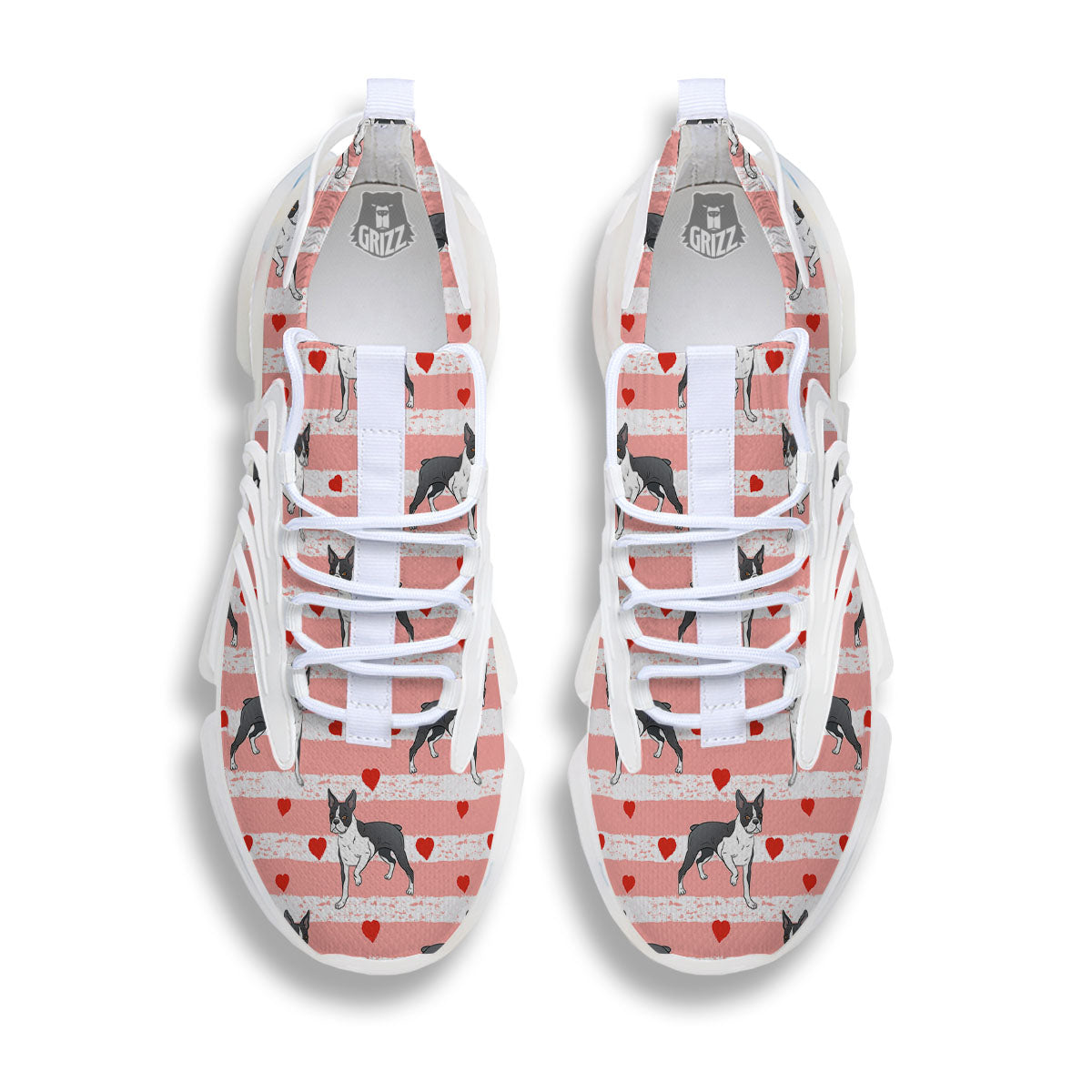 Heart And Boston Terrier Print Pattern White Gym Shoes-grizzshop